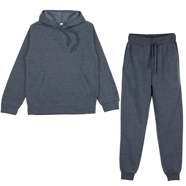 Casual Long Sleeve Hoody with Trousers Tracksuit Solid Color