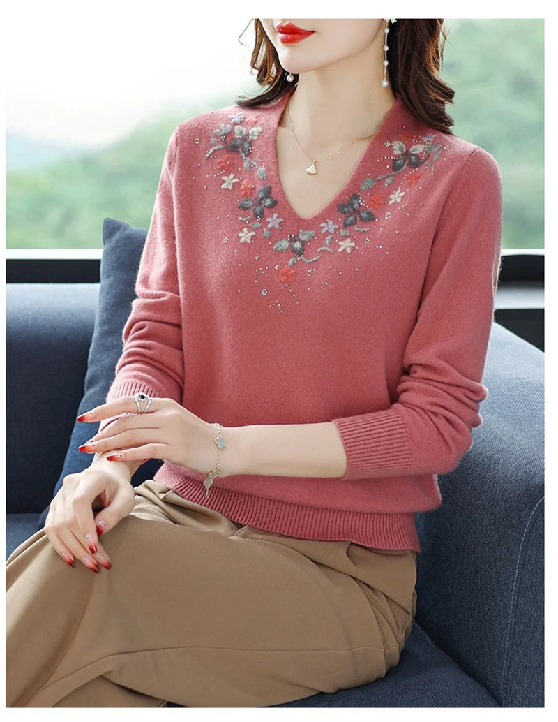 Casual Knitted Long-Sleeved Sweater Loose Bottom Pullovers