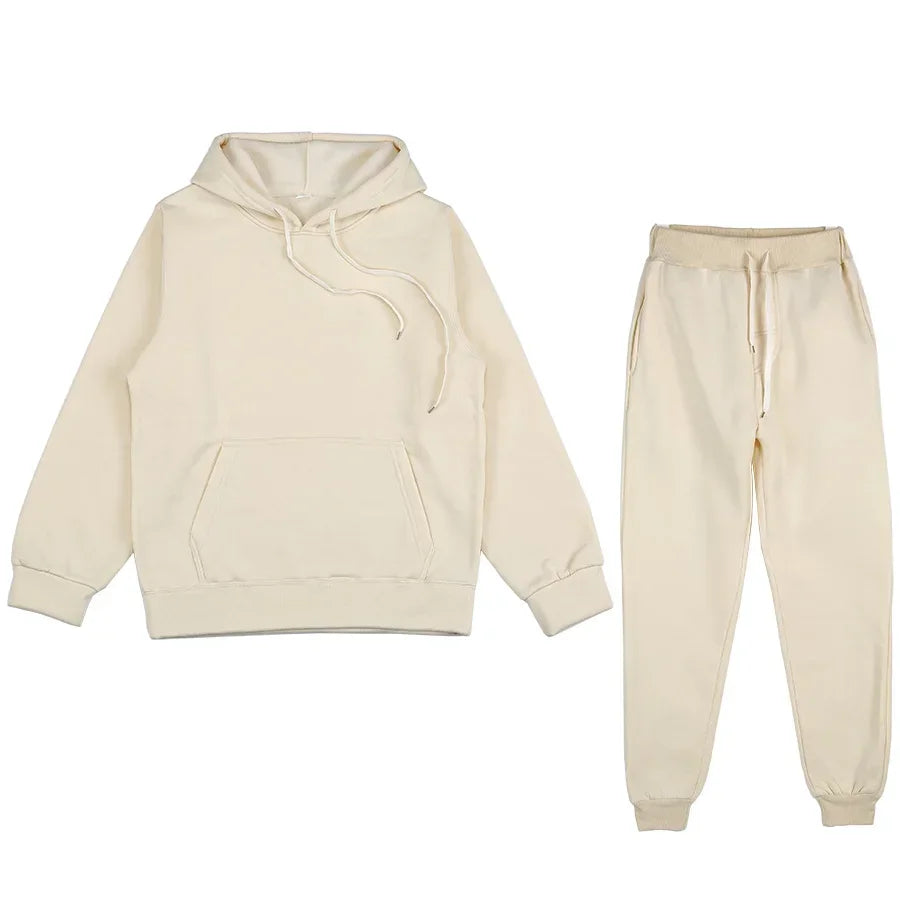 Casual Long Sleeve Hoody with Trousers Tracksuit Solid Color