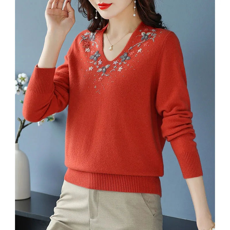 Casual Knitted Long-Sleeved Sweater Loose Bottom Pullovers