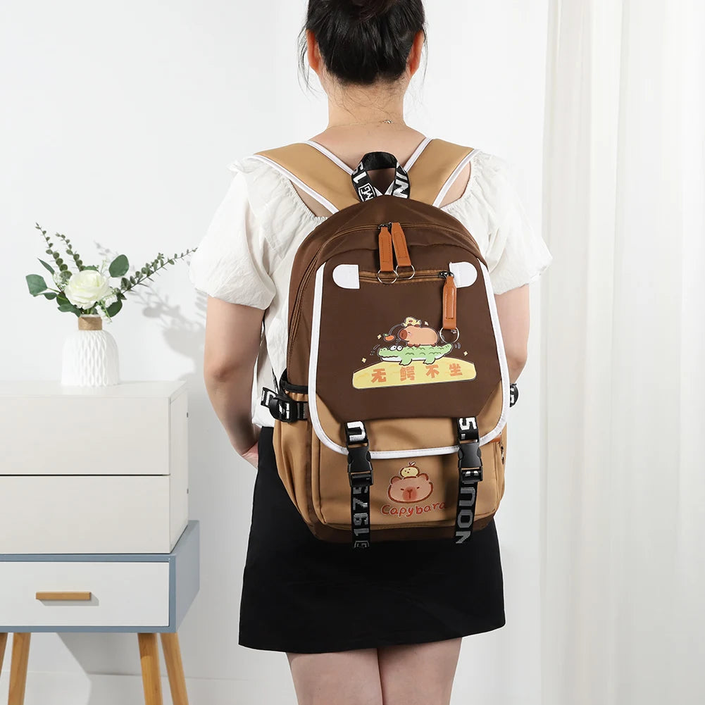 Capybara Lovers Laptop Zipper School Backpack