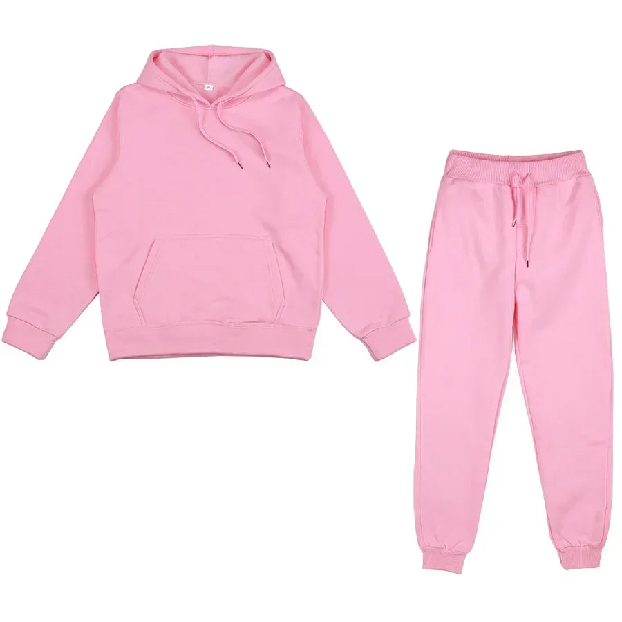 Casual Long Sleeve Hoody with Trousers Tracksuit Solid Color