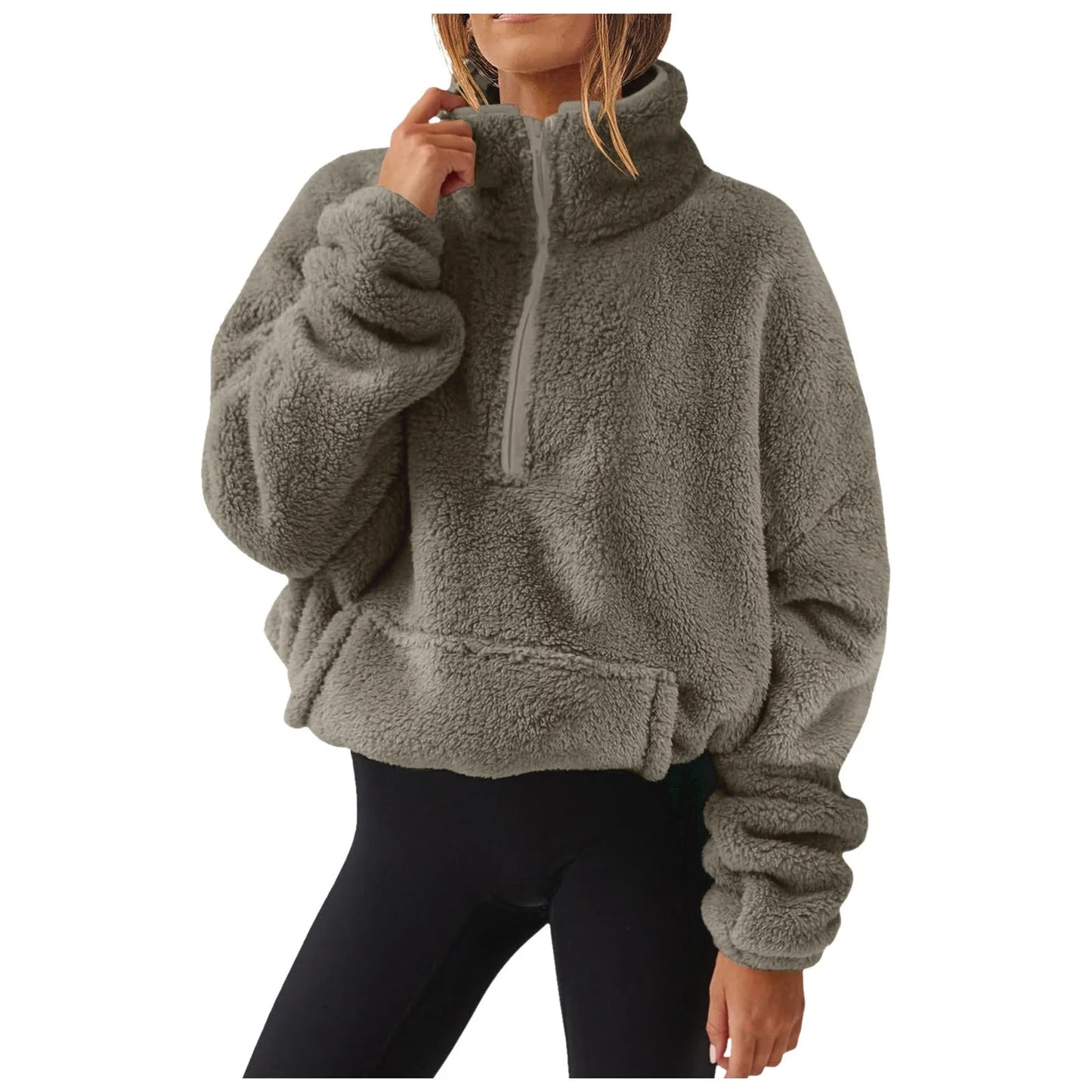 Fuzzy Quarter Zip Sweatshirt Women Trendy Casual Zipper Pullover Fleece Sweatshirts Long Sleeve Winter Outfits Cute Fashion