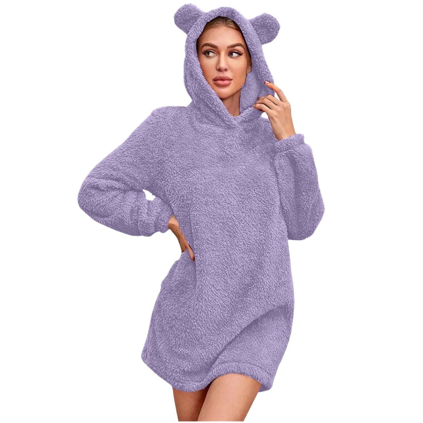 Women Winter Plush Hooded Sweatshirts Fashion Bear Ear Hoodie