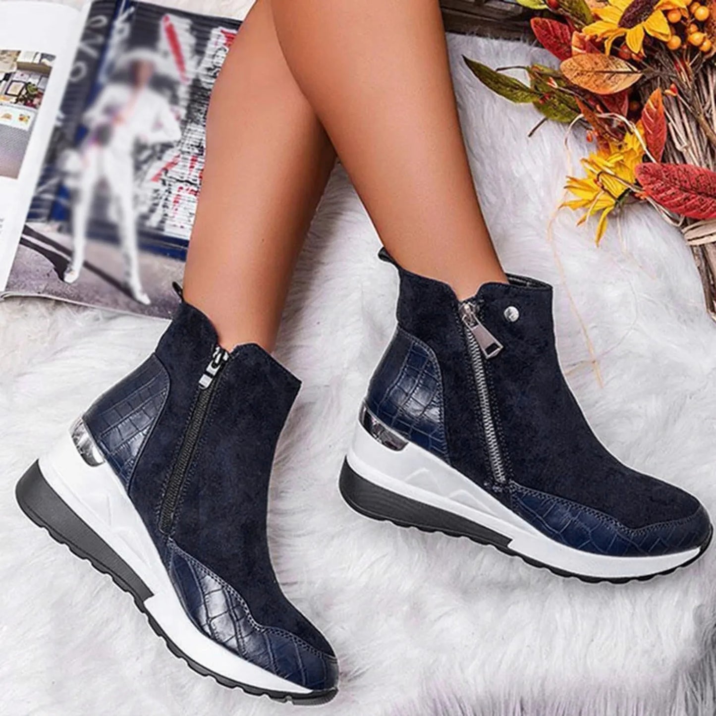 Thick Bottom Wedge Heel Casual Ankle Boots Fashionable