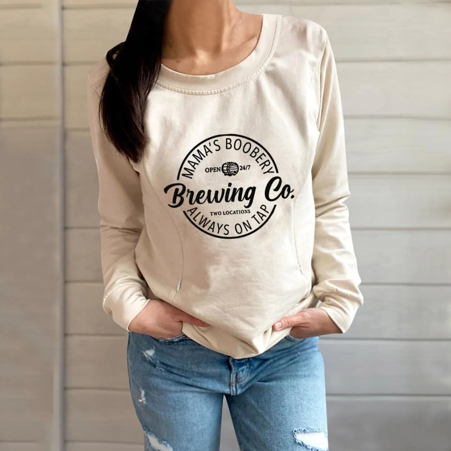 Letter Print Maternity Nursing Sweatshirt Women Comfort Friendly Zip Breastfeeding Pullover Tops Mama'S Boobery Sweater