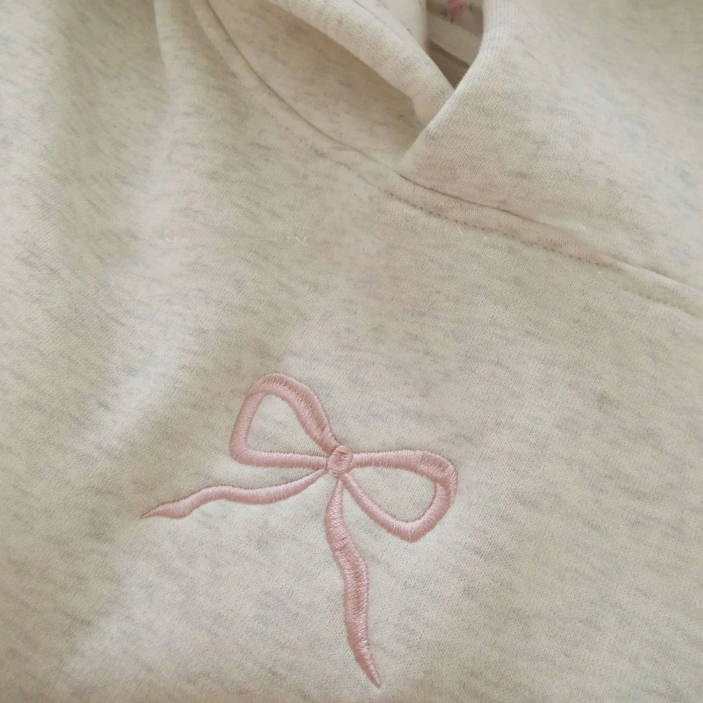 Pink Bow Embroidery Women's Hoodies Tops Autumn Oversize Solid Color Long Sleeve Pullover Sweatshirts With Pocket y2k Clothing