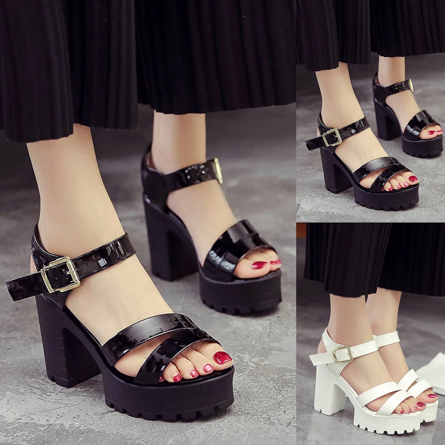 Fashion Sandals Summer Open Toe Rome Style Square High Heels