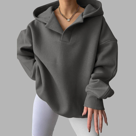 Women'S V Neck Oversized Hoodie With Pocket Fashion Trend Streetwear Classic Style Fleece Lined Sweatshirt Oversized Hoodie