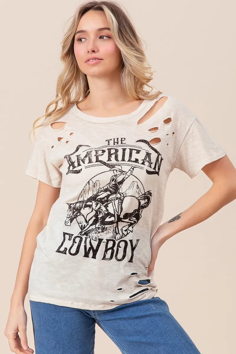 BiBi Cotton Slub Laser Top American Cow Boy Graphic Trendsi