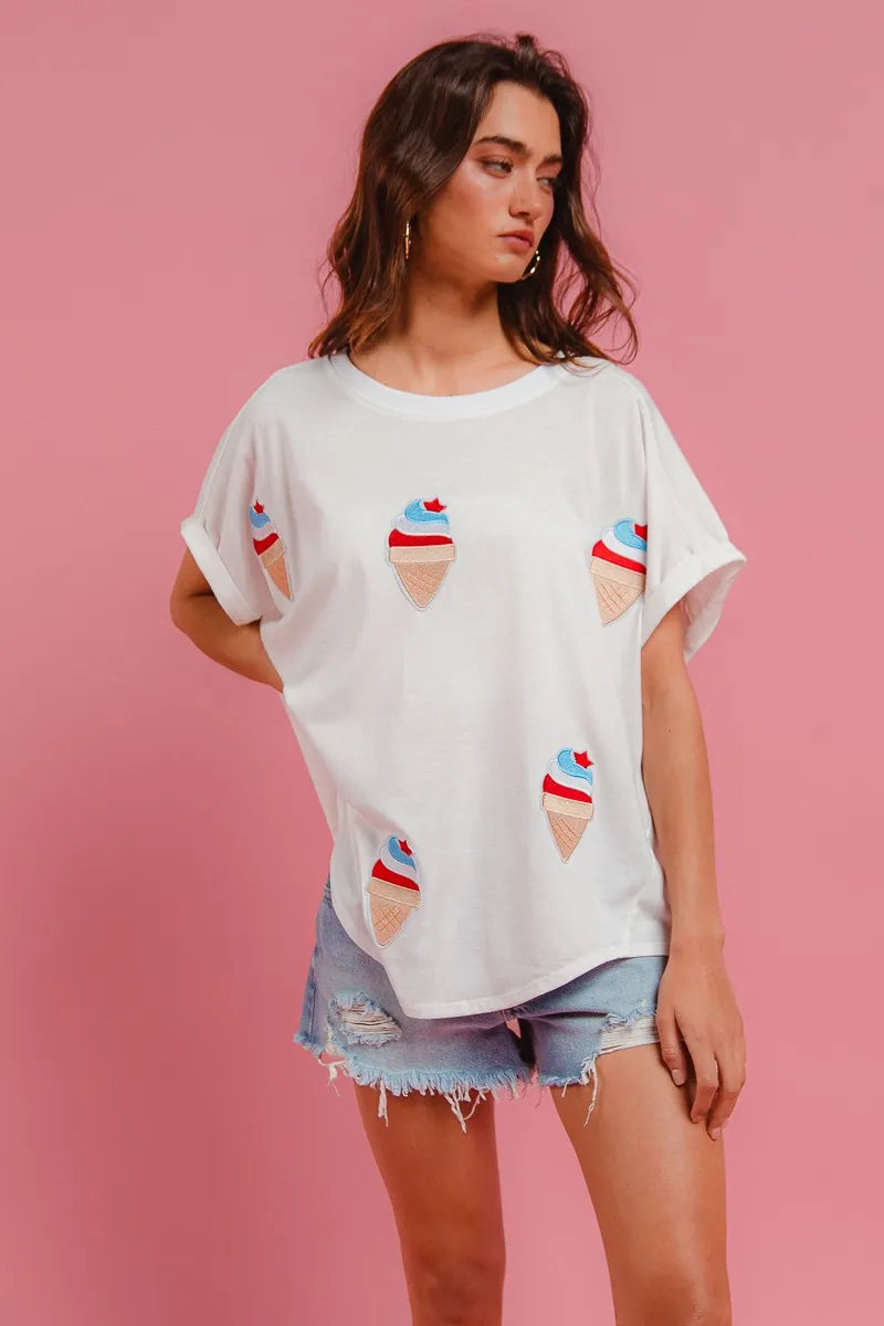 Solid Terry With Fourth Of July Theme Patched Top Trendsi