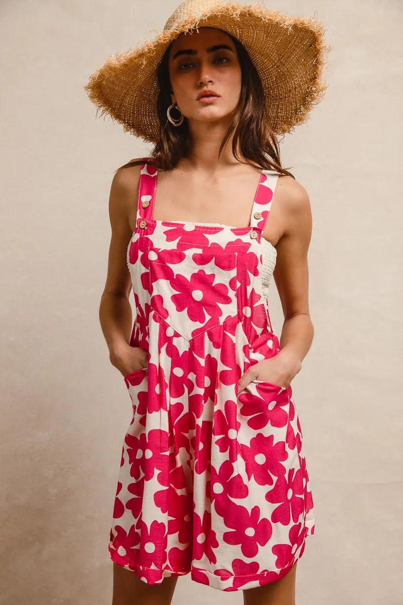 Floral Prints Tuck Detail Short Overall With Pockets THE ROYAL BOUTIQUE