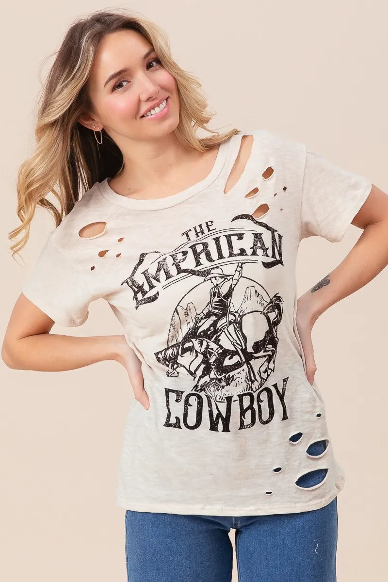 BiBi Cotton Slub Laser Top American Cow Boy Graphic Trendsi