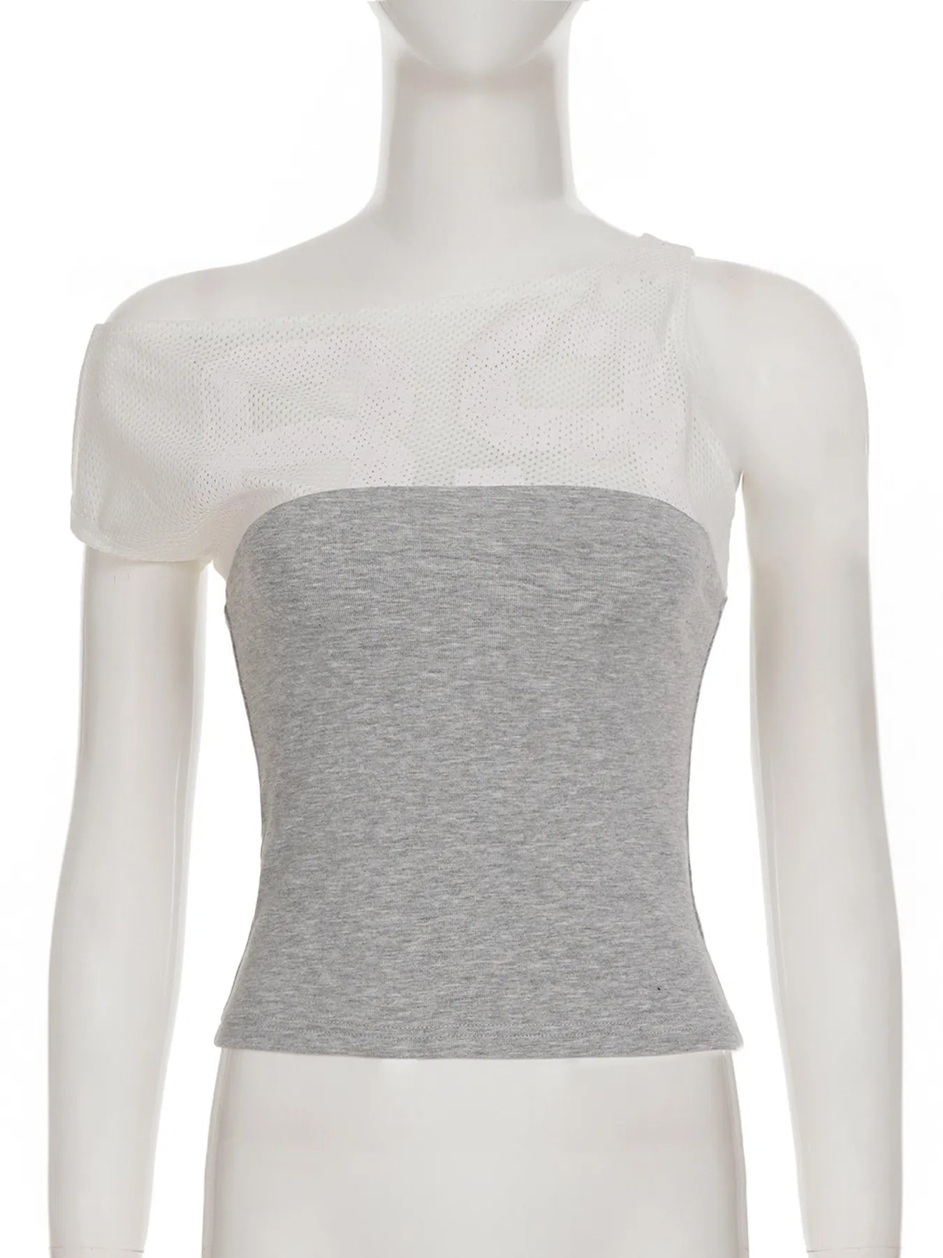 Asymmetric One-Shoulder Mesh Panel T-Shirt.