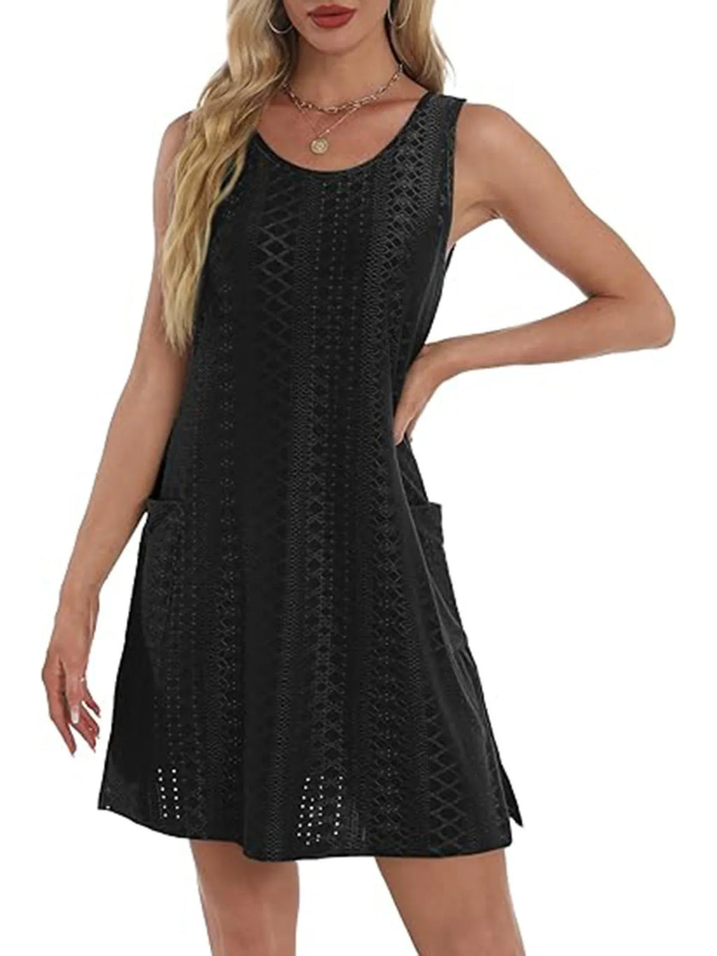 Side Slit Sleeveless Mini Tank Dress.