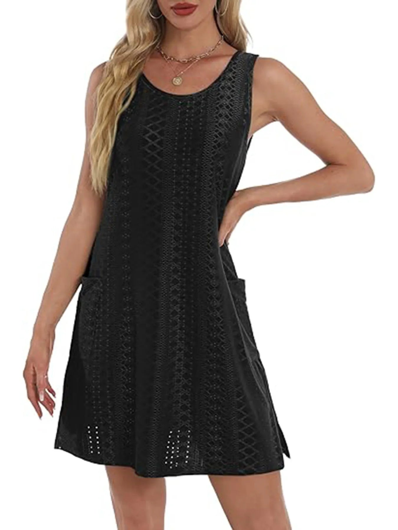 Side Slit Sleeveless Mini Tank Dress.