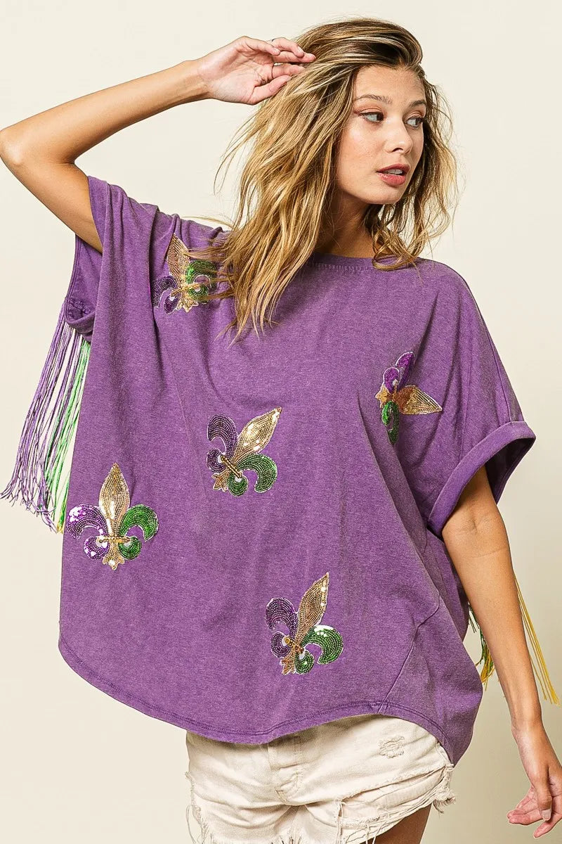 BiBi Vintage Washed Fleur Mardi Gras Top Trendsi