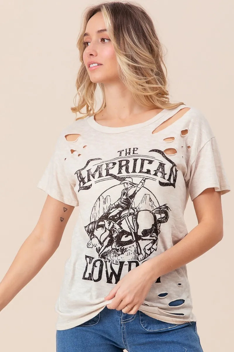 BiBi Cotton Slub Laser Top American Cow Boy Graphic Trendsi