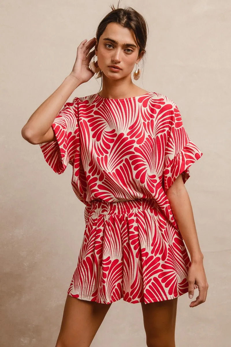 Print Woven Ruffled Sleeves Top THE ROYAL BOUTIQUE
