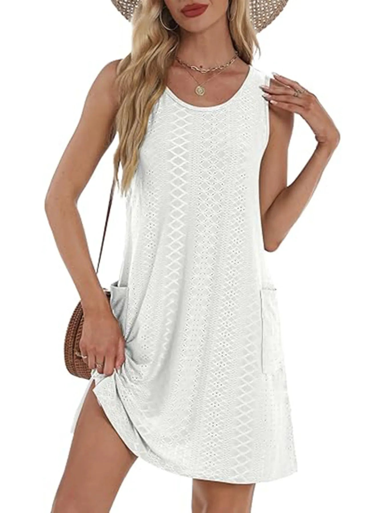 Side Slit Sleeveless Mini Tank Dress.