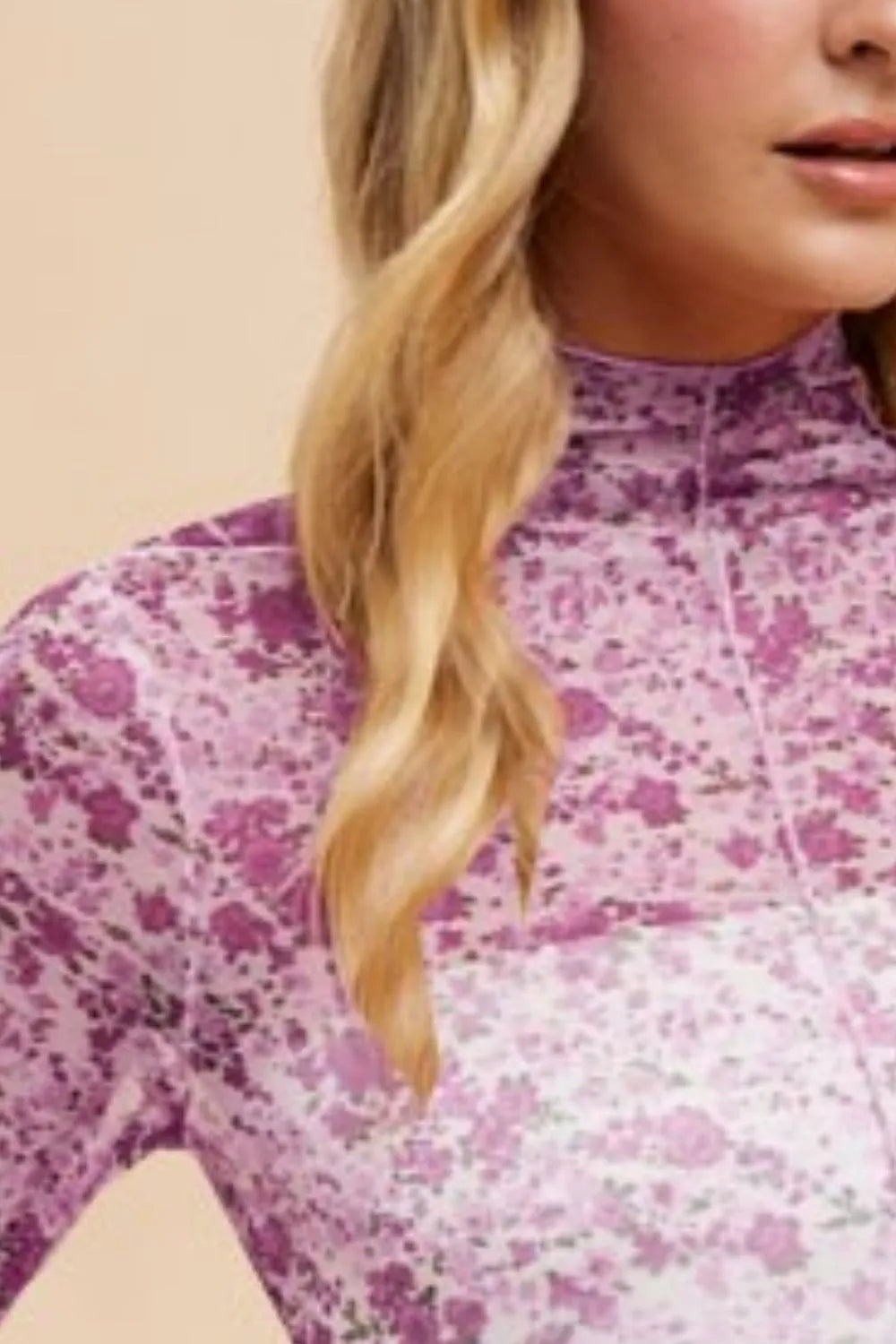 Annie Wear Floral Lettuce Hem Sheer Mesh Top.