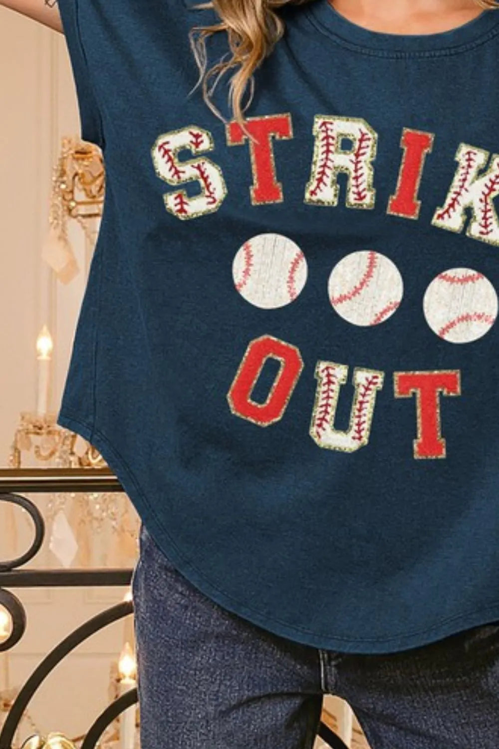 Strikeout Letter Patches Washed Short Sleeve Top THE ROYAL BOUTIQUE