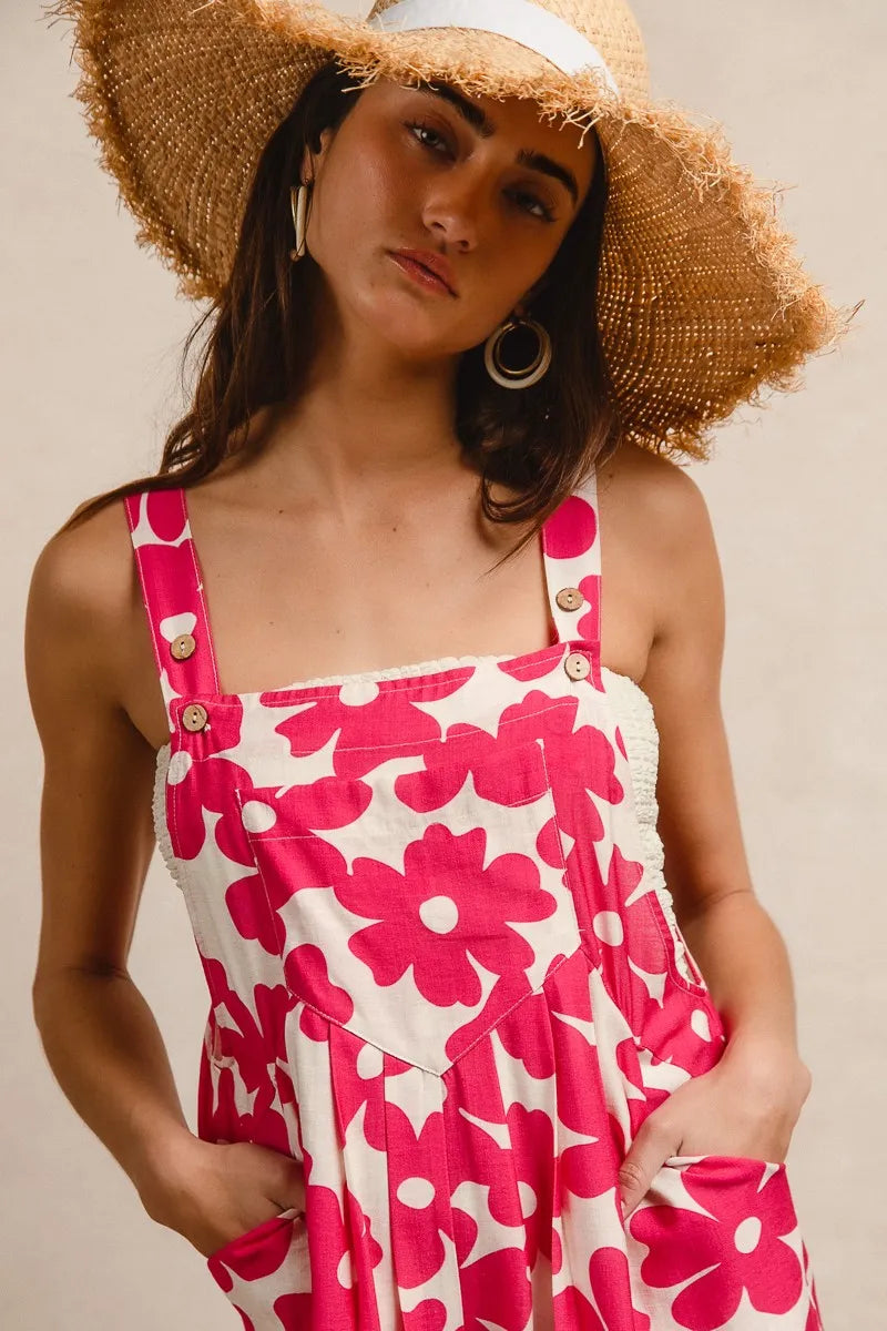 Floral Prints Tuck Detail Short Overall With Pockets THE ROYAL BOUTIQUE