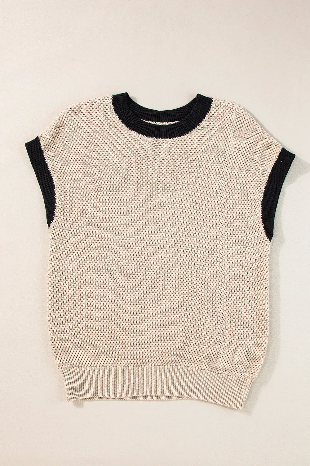 Textured Knit Sweater with Contrast Trim Details.