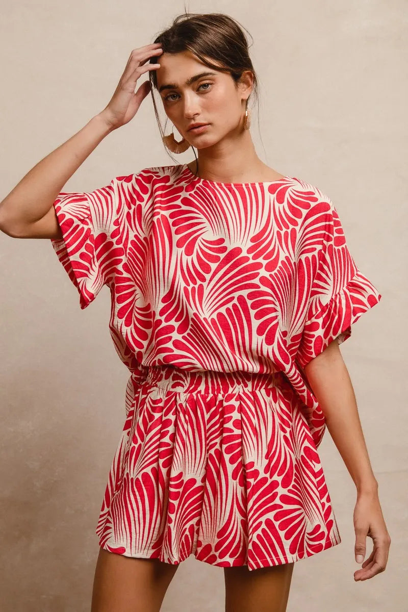 Print Woven Ruffled Sleeves Top THE ROYAL BOUTIQUE