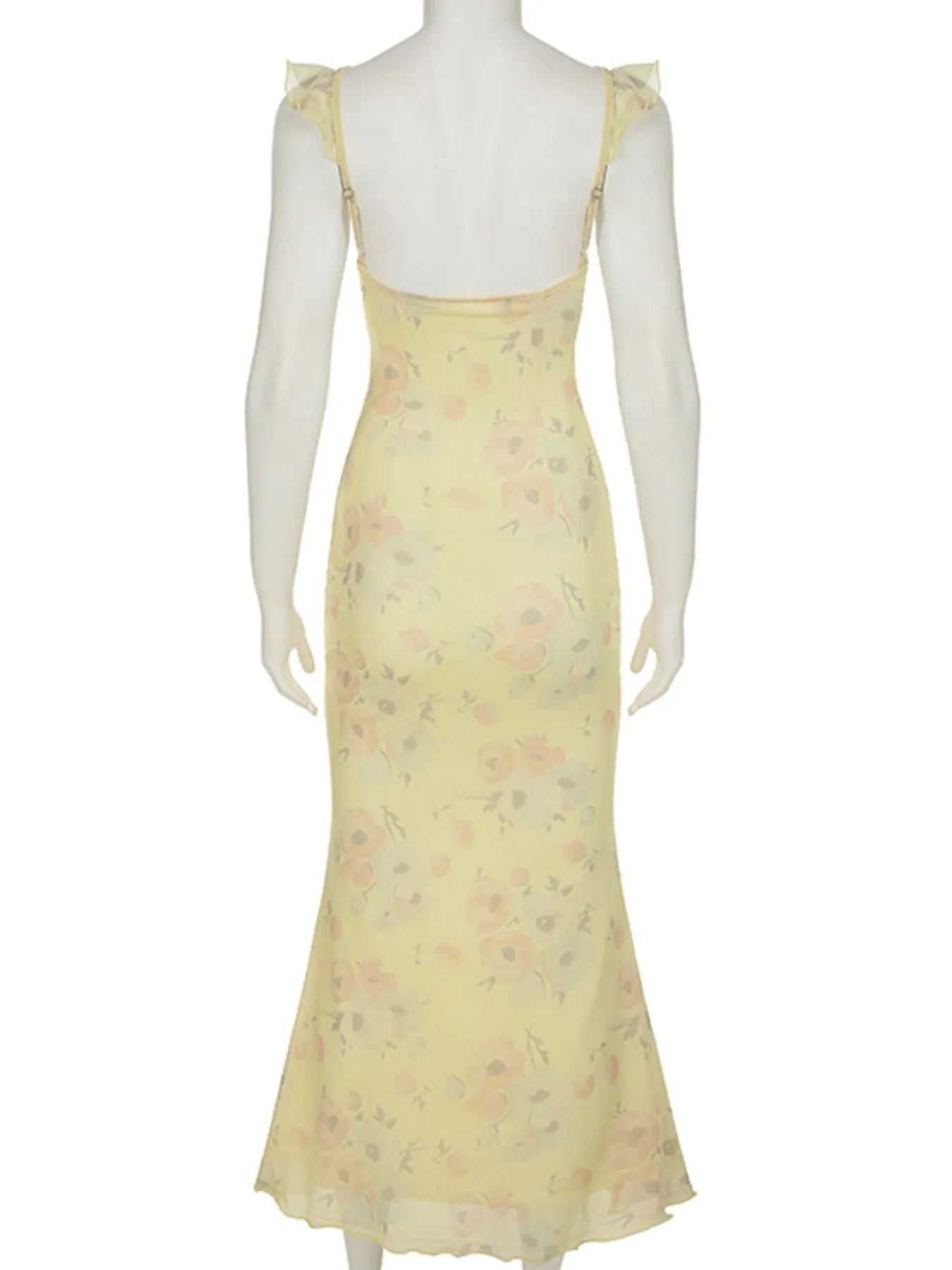 Printed Ruffle Cami Maxi Dress with Tie Front Detail.