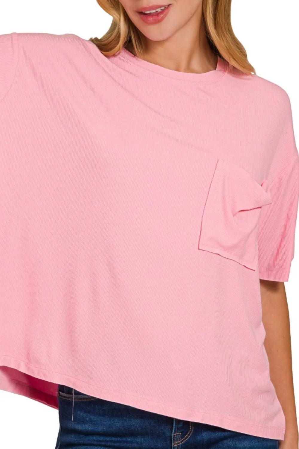 Oversized Ribbed Round Neck Short Sleeve Tee THE ROYAL BOUTIQUE