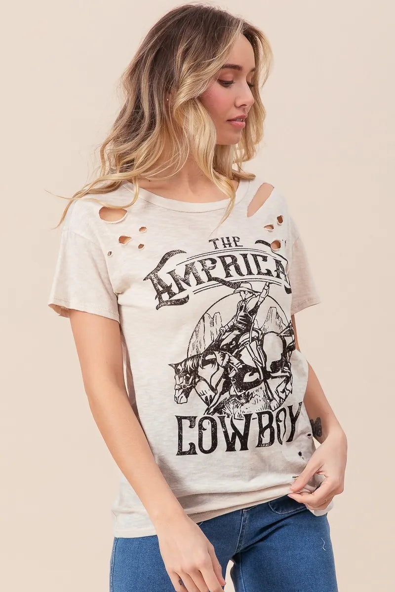 BiBi Cotton Slub Laser Top American Cow Boy Graphic Trendsi