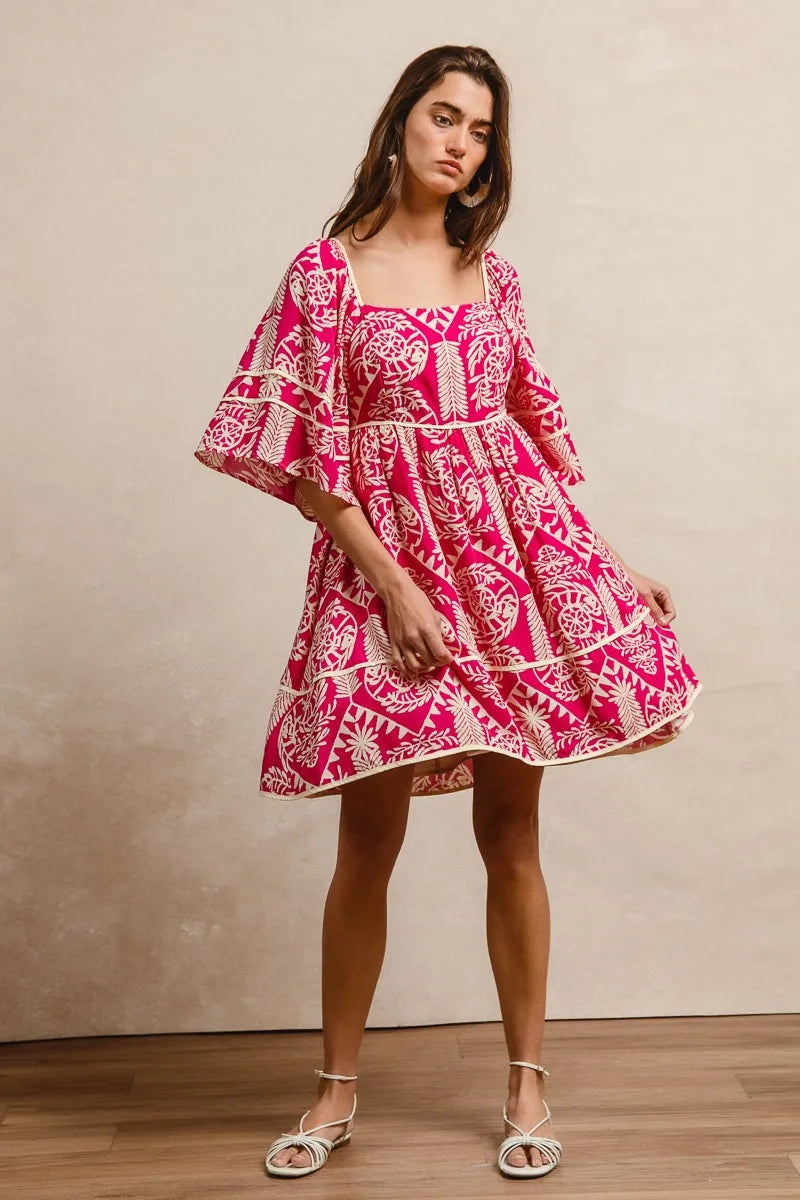Woven Printed Contrast Binding Dress THE ROYAL BOUTIQUE