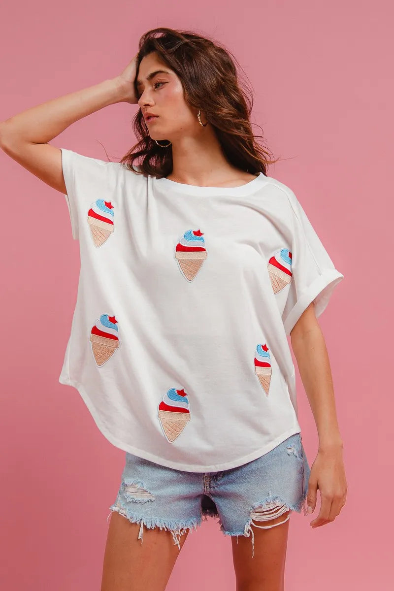 Solid Terry With Fourth Of July Theme Patched Top Trendsi